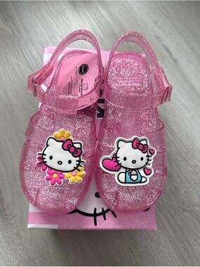 Girls Hello Kitty Pink Sparkling Jelly Sandals NWB Size 10